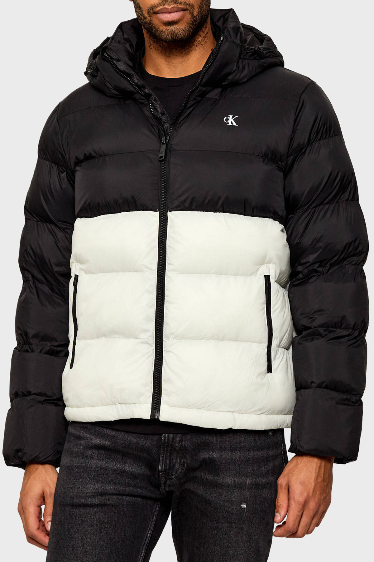 Calvin Klein Kapitoneli Regular Fit Çıkarılabilir Kapüşonlu  LV04RD527GYAS Erkek Mont LV04RD527G YAS BEYAZ