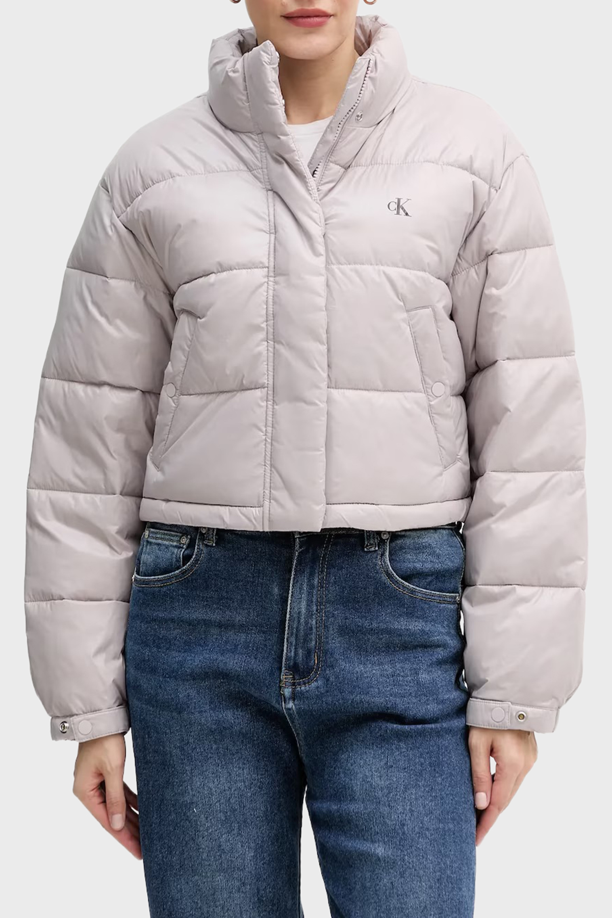 Calvin Klein Kapitoneli Regular Fit Dik Yaka Şişme  LV047D504GQJL Kadın Mont LV047D504G QJL GRİ