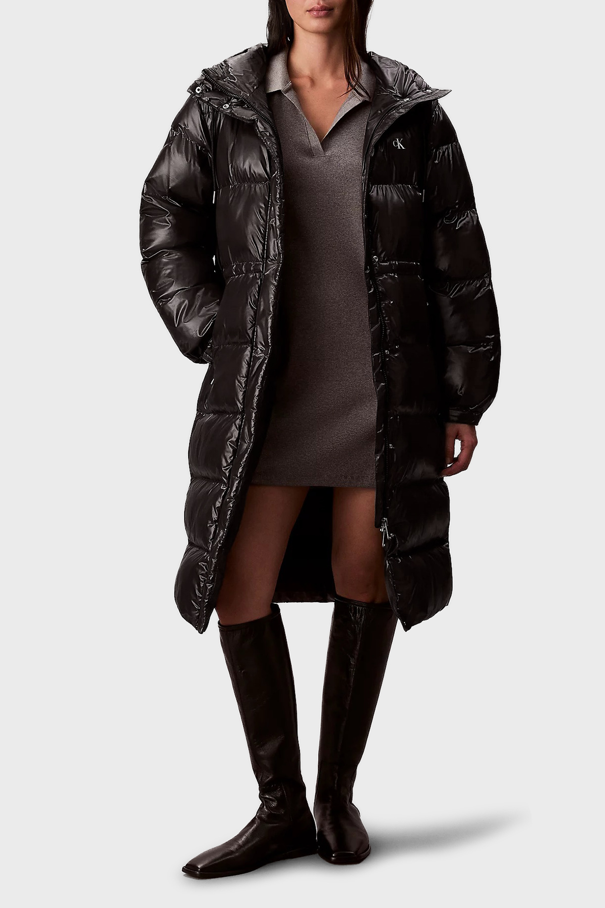 Calvin Klein Kapitoneli Relaxed Fit Kapüşonlu Uzun Şişme  LV047D506GUB1 Kadın Mont LV047D506G UB1 SİYAH