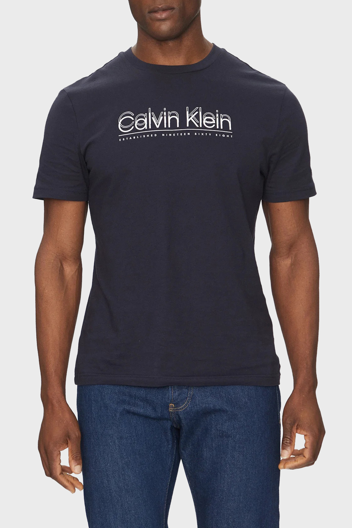 Calvin Klein Logo Baskılı Pamuklu Regular Fit Bisiklet Yaka  K10K114149CEF Erkek T Shirt K10K114149 CEF LACİVERT