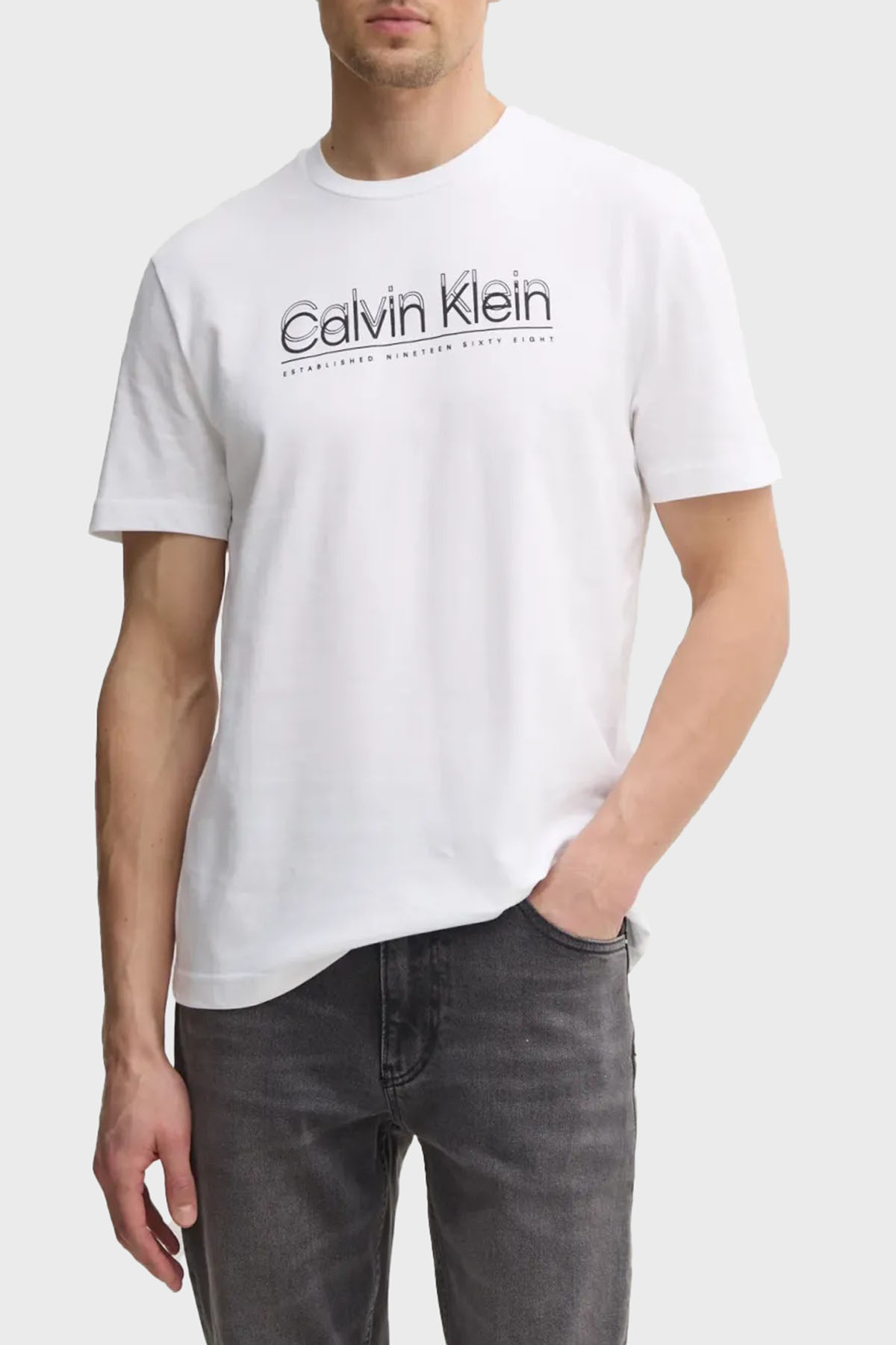 Calvin Klein Logo Baskılı Pamuklu Regular Fit Bisiklet Yaka  K10K114149YAF Erkek T Shirt K10K114149 YAF BEYAZ
