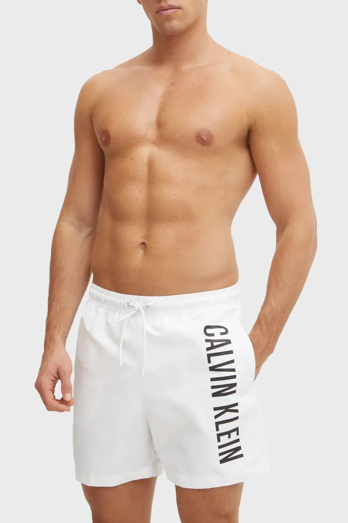 Calvin Klein Logo Baskılı Regular Fit Lastikli Bel  KM0KM01092YCD Erkek Mayo Short KM0KM01092 YCD BEYAZ