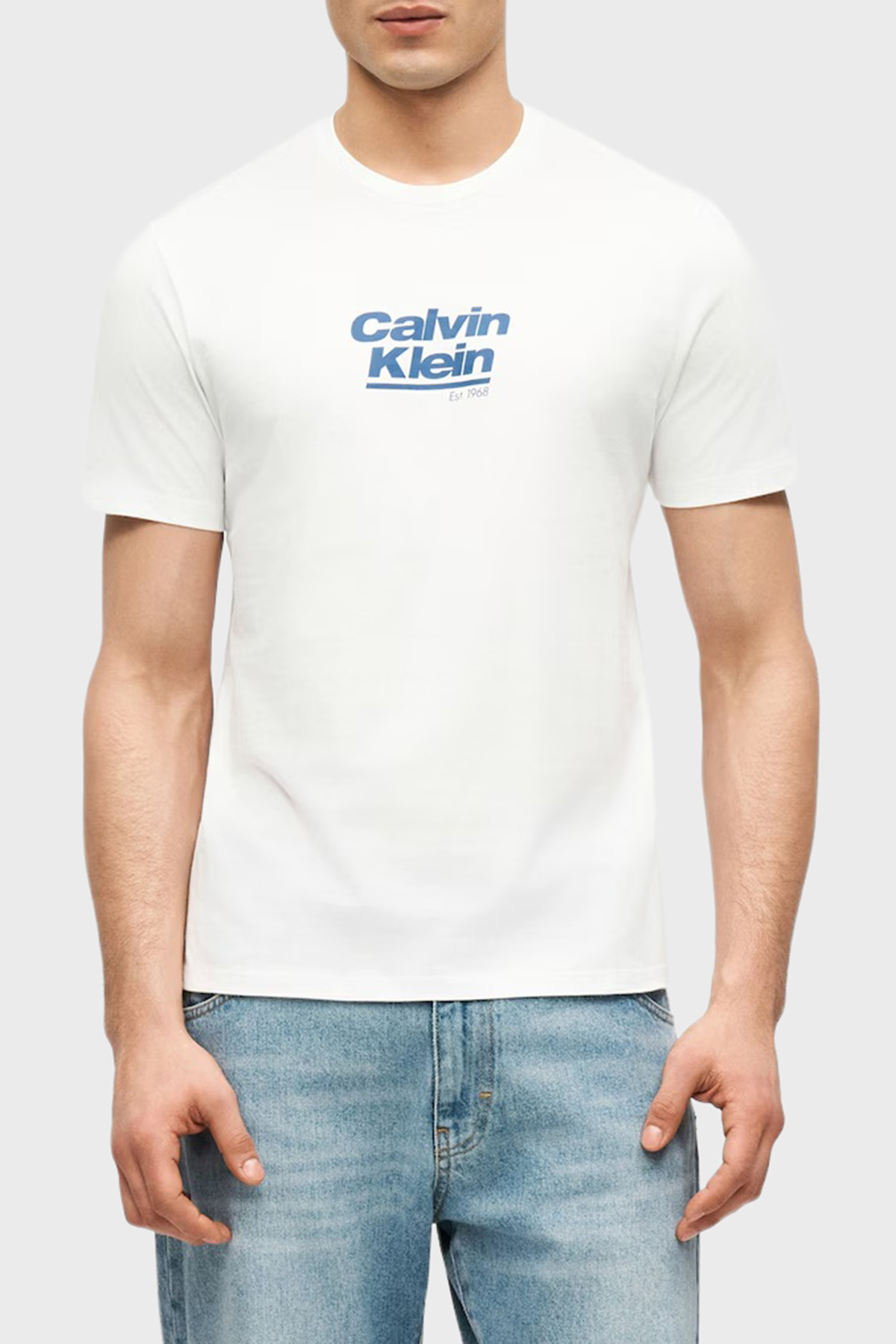 Calvin Klein Logolu % 100 Pamuk Bisiklet Yaka  LV14RF803GYAF Erkek T Shirt LV14RF803G YAF BEYAZ