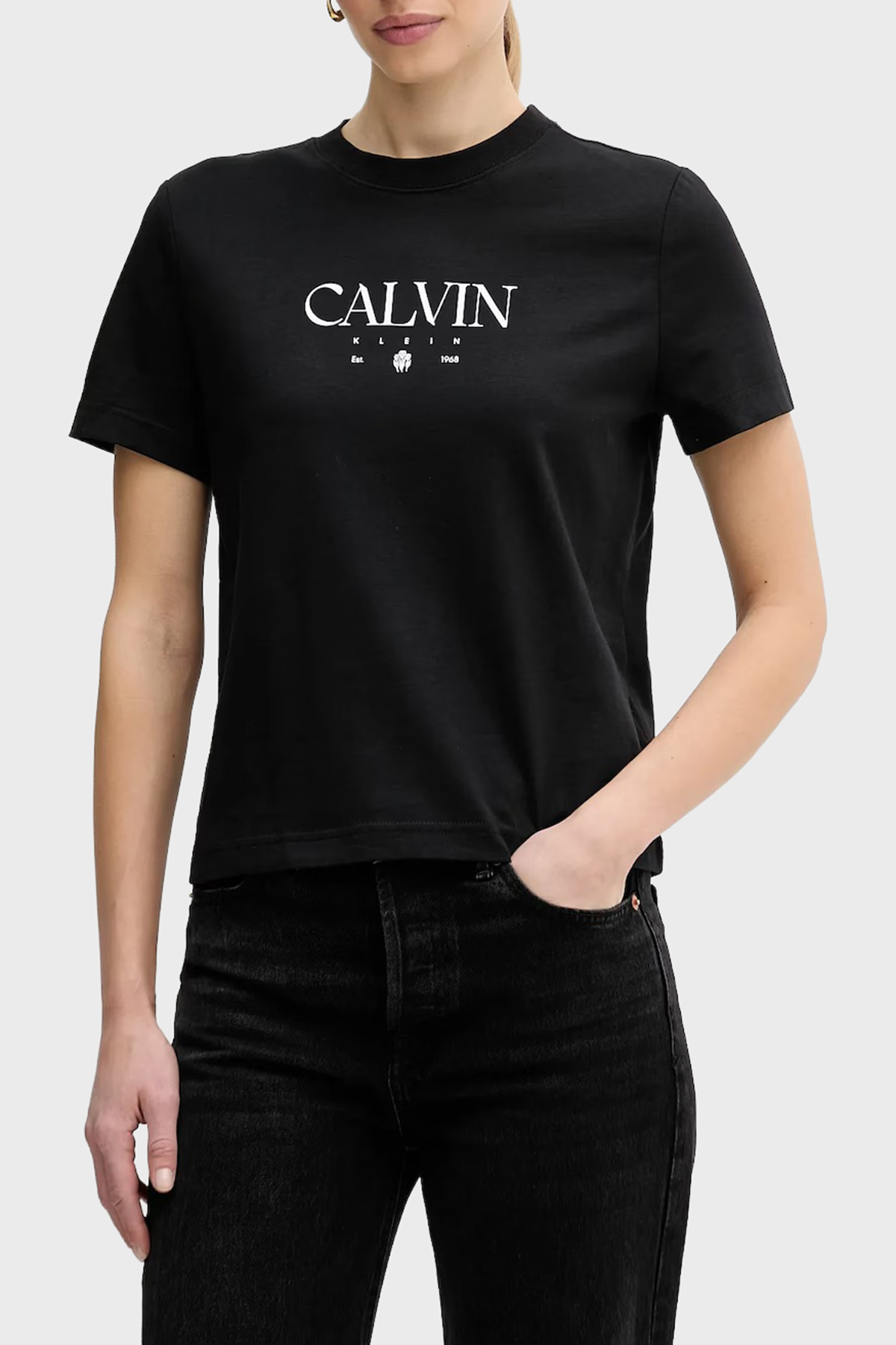 Calvin Klein Logolu % 100 Pamuk Slim Fit Bisiklet Yaka  LV047E813GUB1 Kadın T Shirt LV047E813G UB1 SİYAH