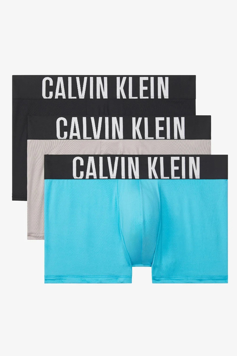 Calvin Klein Logolu 3 Pack  000NB3775AVVK Erkek Boxer 000NB3775A VVK Mavi-Gri-Siyah