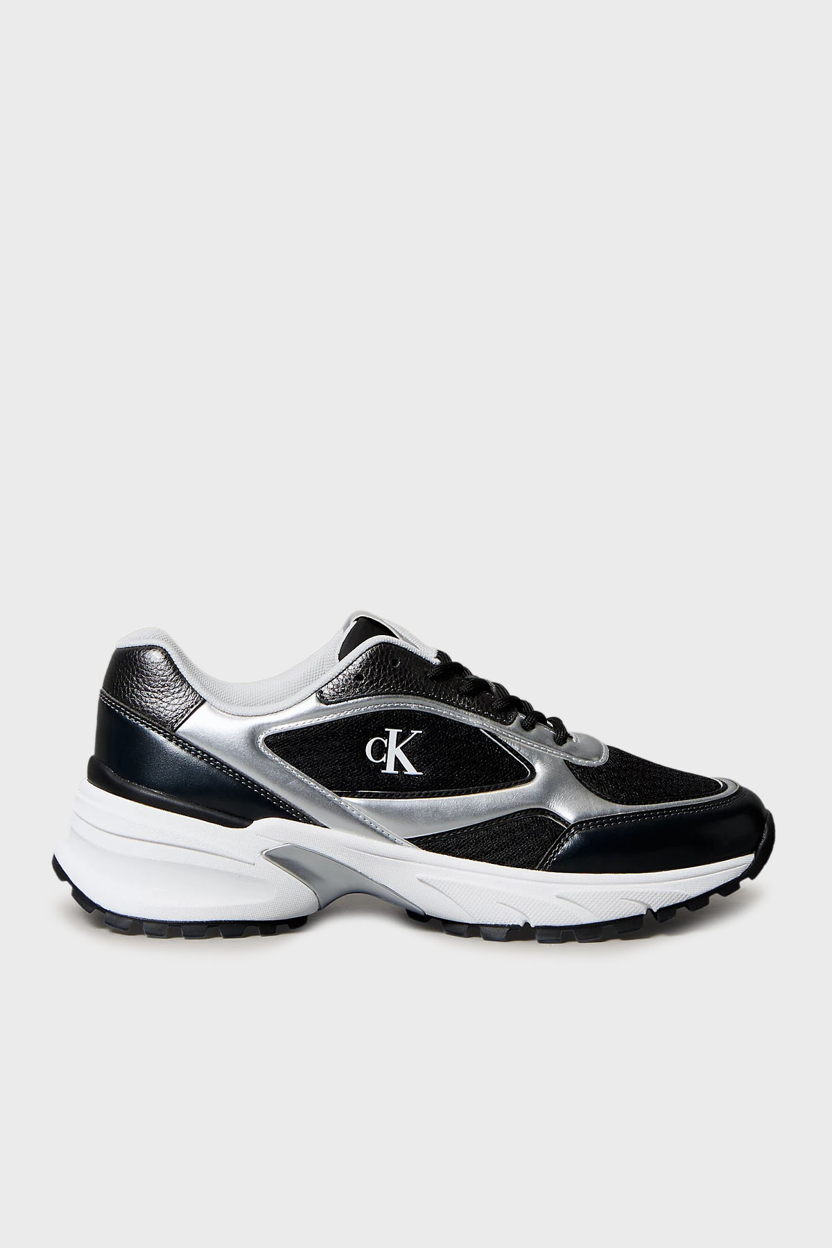 Calvin Klein Logolu Bağcıklı Sneaker  YM0YM0140201L Erkek Ayakkabı YM0YM01402 01L SİYAH-GÜMÜŞ