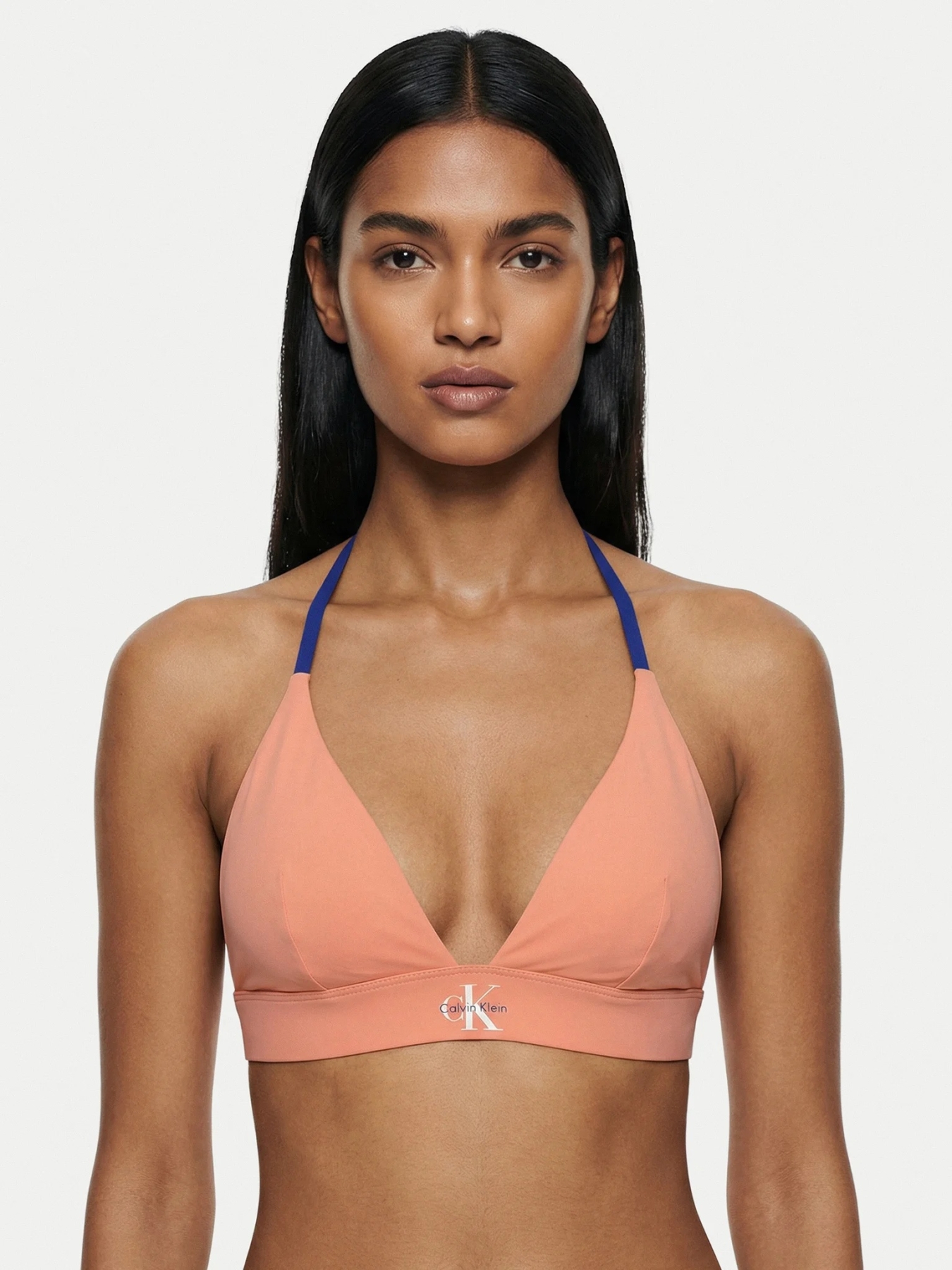 Calvin Klein Logolu Boyundan Bağlamalı  LV00Q61225TJ2 Kadın Bikini Üstü LV00Q61225 TJ2 PUDRA