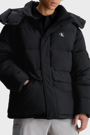 Calvin Klein Logolu Çıkarılabilir Kapüşonlu Regular Fit J30J323709BEH Erkek Mont J30J323709 BEH SİYAH - Calvin Klein