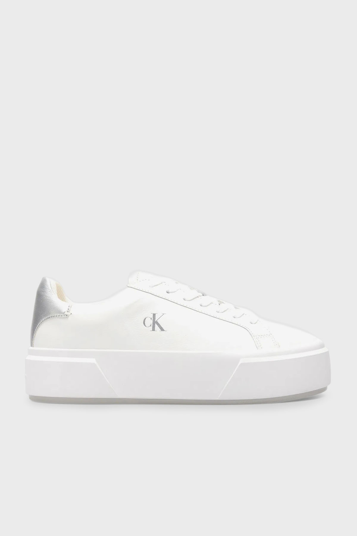 Calvin Klein Logolu Deri Kalın Taban Sneaker  YW0YW019290LC Kadın Ayakkabı YW0YW01929 0LC BEYAZ