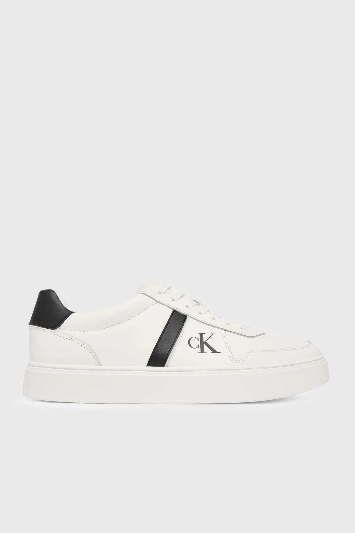 Calvin Klein Logolu Deri Sneaker  HM0HM0223701W Erkek Ayakkabı HM0HM02237 01W BEYAZ