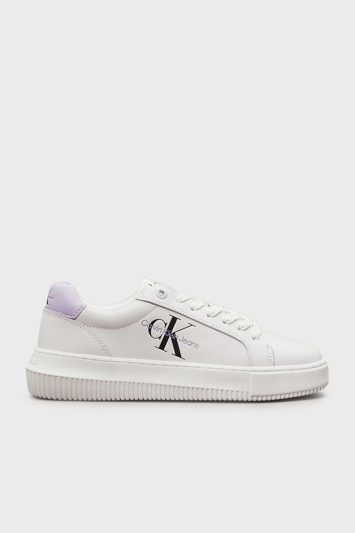 Calvin Klein Logolu Deri Sneaker  YW0YW008230LG Kadın Ayakkabı YW0YW00823 0LG Beyaz-Lila