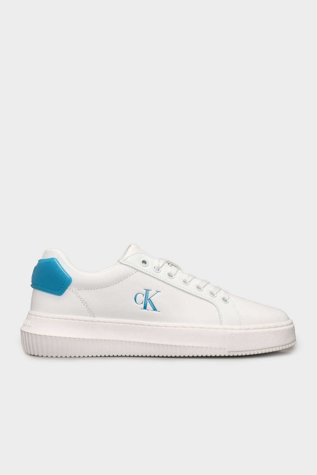 Calvin Klein Logolu Deri Sneaker  YW0YW018460LE Kadın Ayakkabı YW0YW01846 0LE BEYAZ-MAVİ