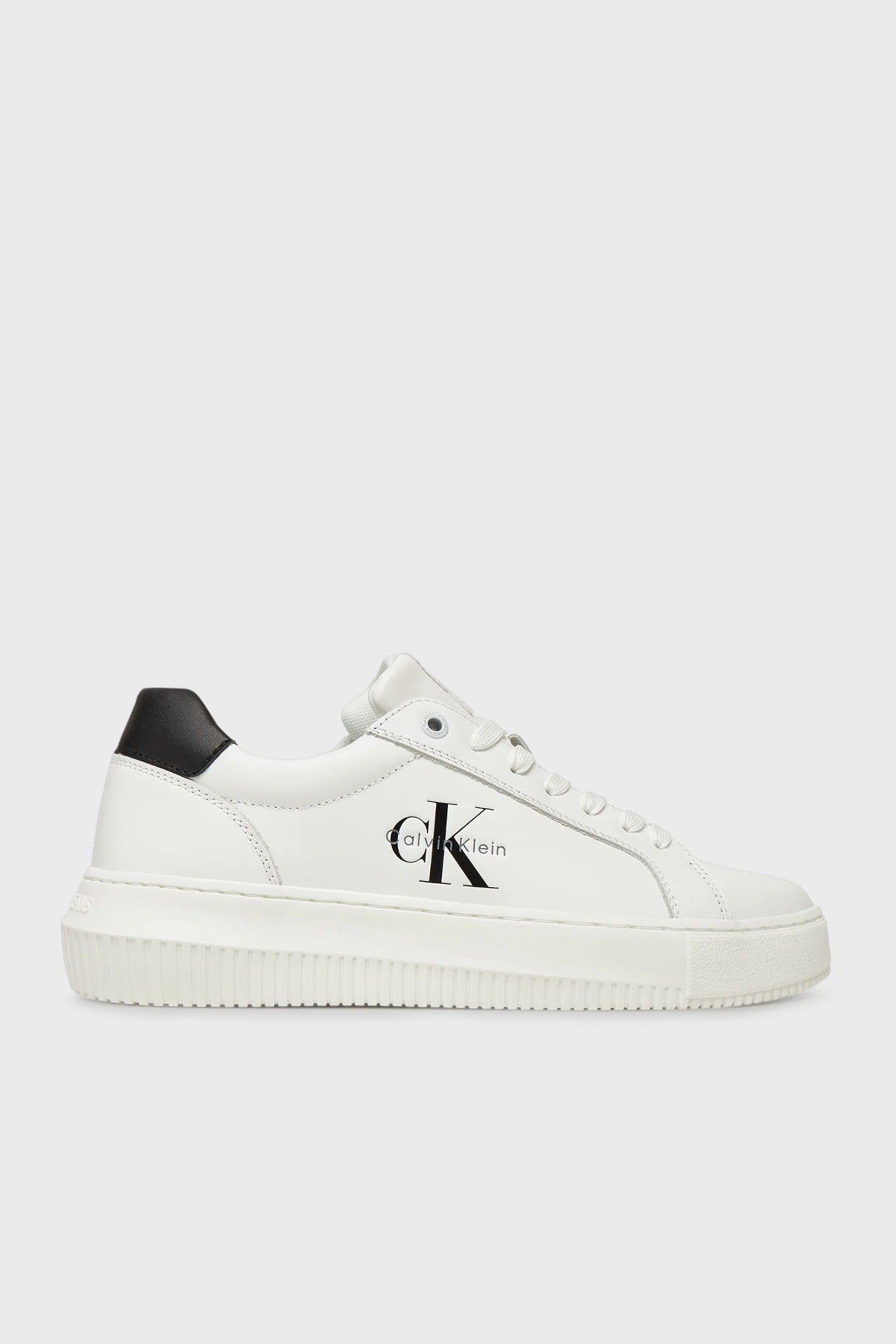 Calvin Klein Logolu Deri Sneaker  YW0YW0187201W Kadın Ayakkabı YW0YW01872 01W BEYAZ-SİYAH