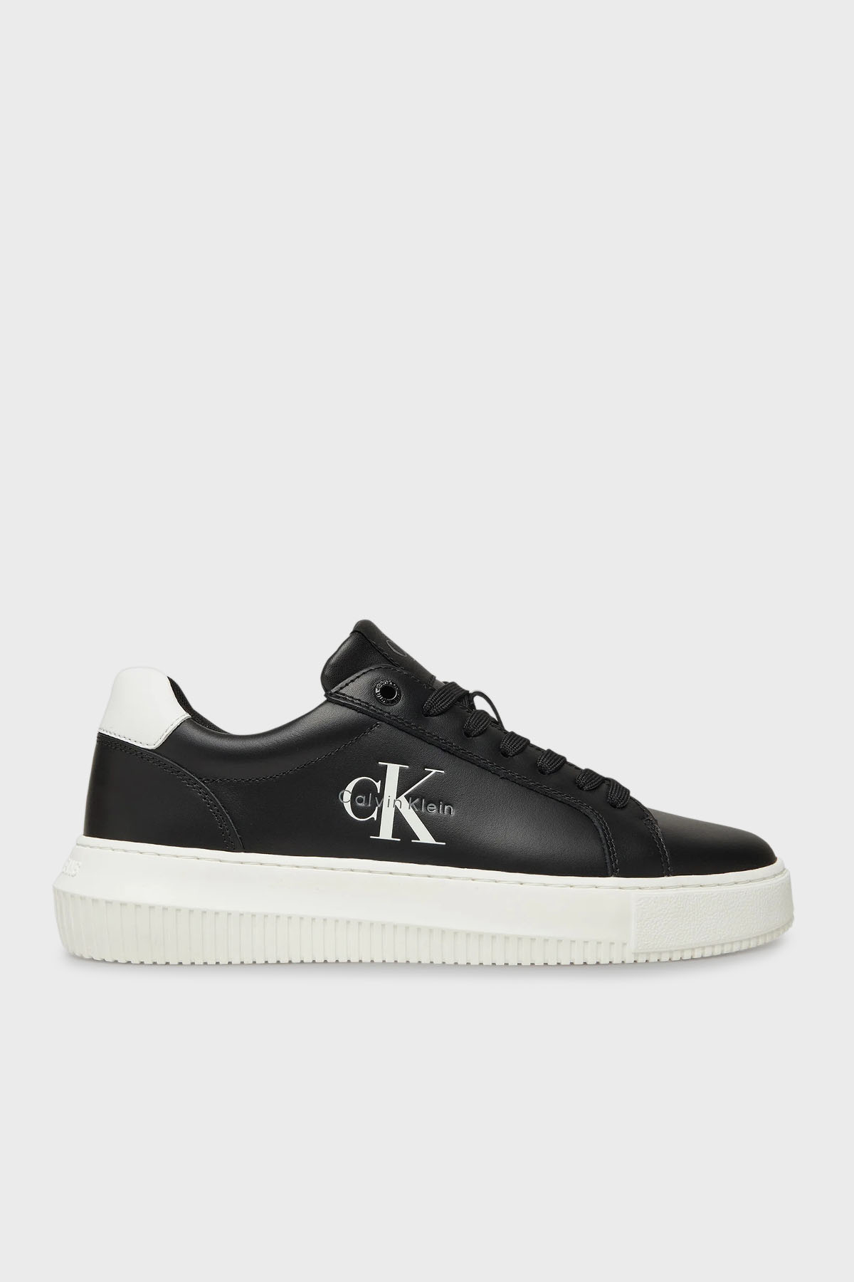 Calvin Klein Logolu Deri Sneaker  YW0YW018720GM Kadın Ayakkabı YW0YW01872 0GM SİYAH-BEYAZ