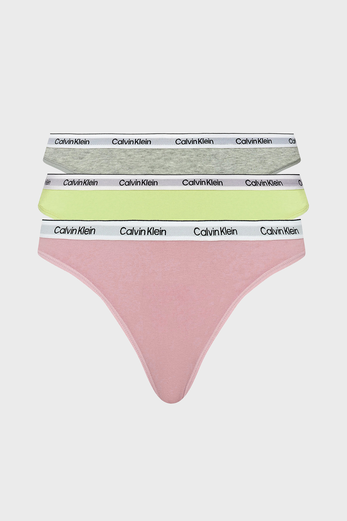 Calvin Klein Logolu Elastik Bel Bantlı Pamuklu 3 Pack  000QD5209EWAB Kadın Külot 000QD5209E WAB Yeşil-Gri-Pembe