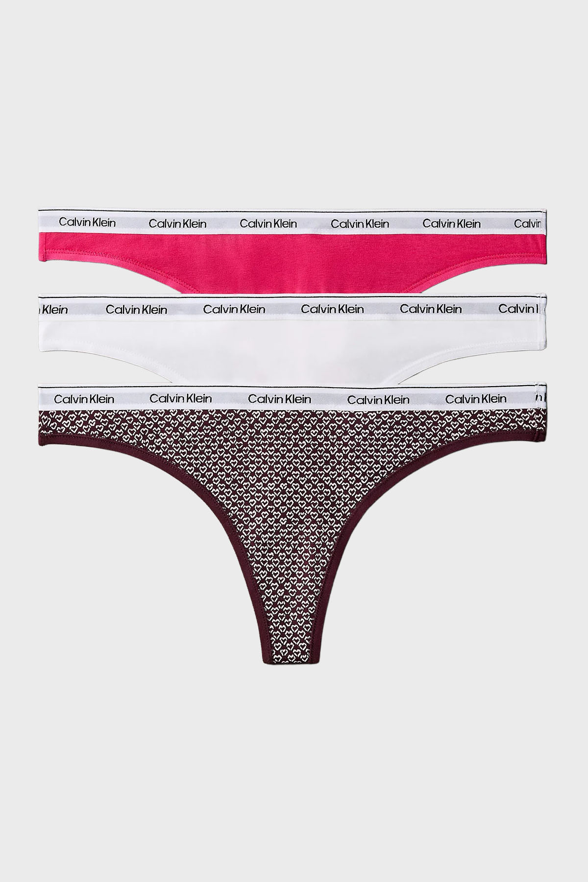 Calvin Klein Logolu Elastik Bel Bantlı Pamuklu Tanga 3  Lü  000QD5209E320 Kadın Külot 000QD5209E 320 Fuşya-Kahve-Beyaz
