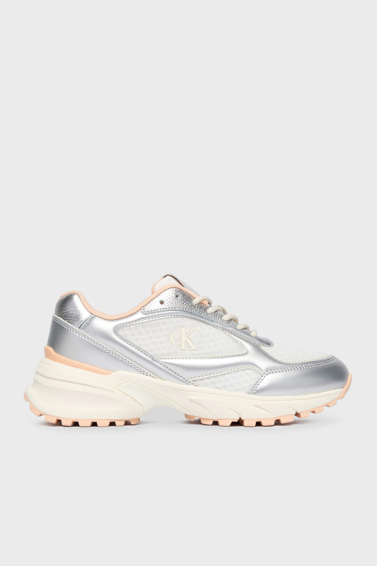 Calvin Klein Logolu Kalın Taban Sneaker  YW0YW020630I7 Kadın Ayakkabı YW0YW02063 0I7 BEYAZ-GÜMÜŞ