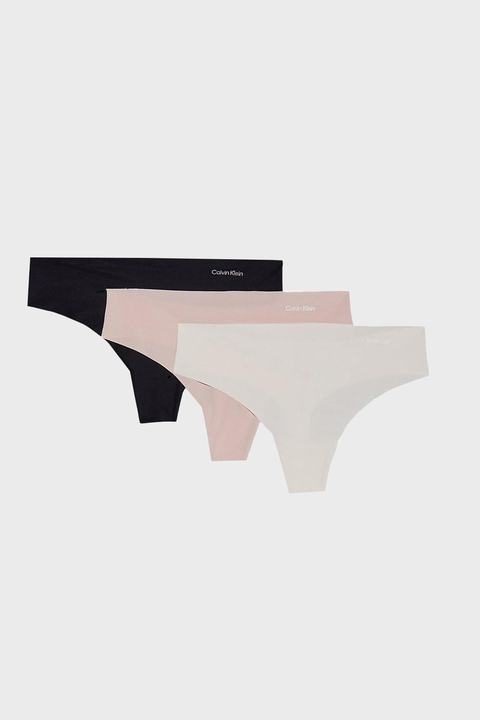 Calvin Klein Logolu Orta Bel 3 Pack  000QD3558EWAM Kadın Külot 000QD3558E WAM Beyaz-Pembe-Siyah