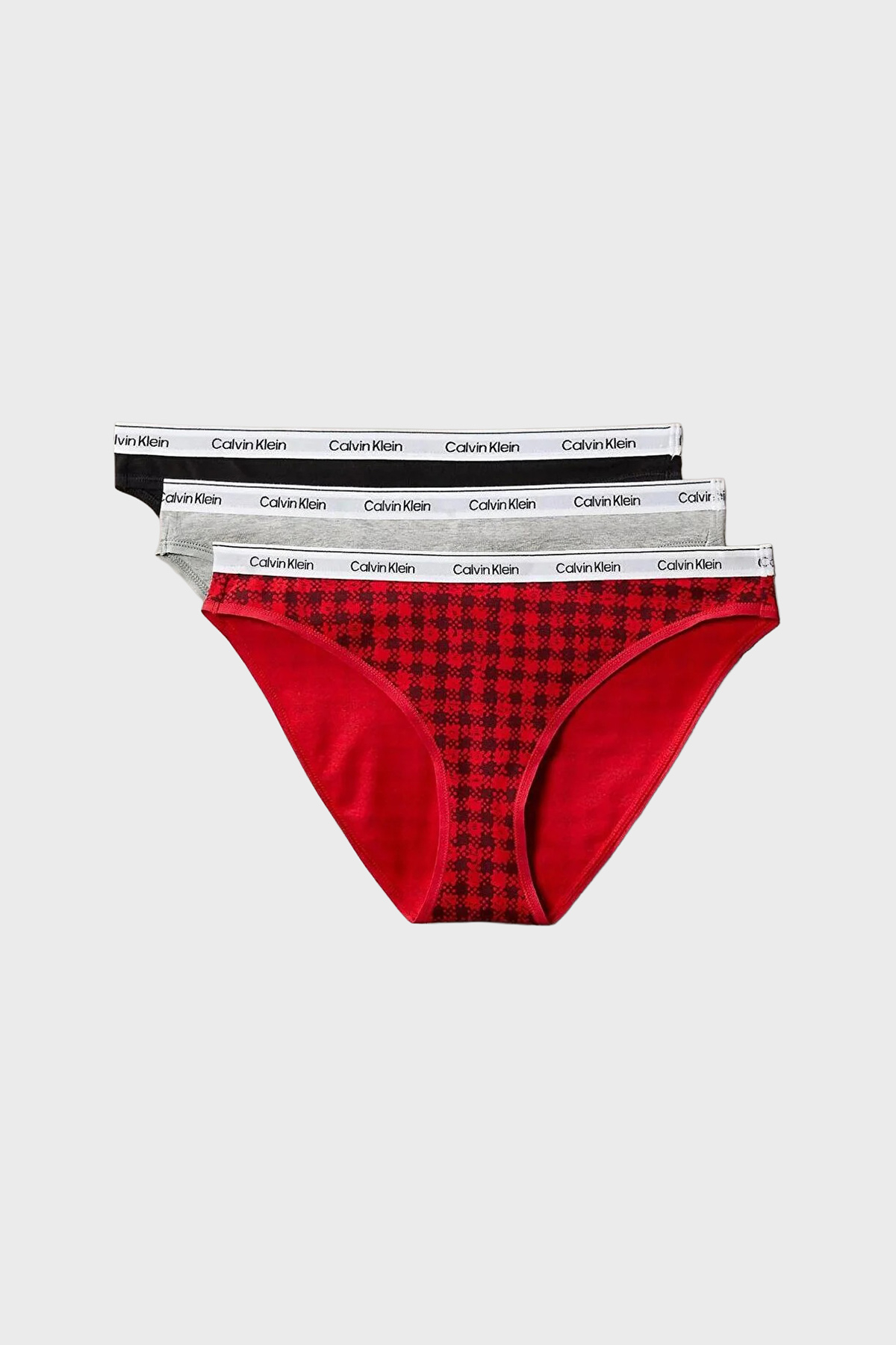 Calvin Klein Logolu Pamuklu Düşük Bel 3 Pack  000QD5207E31W Kadın Külot 000QD5207E 31W Siyah-Kırmızı-Gri