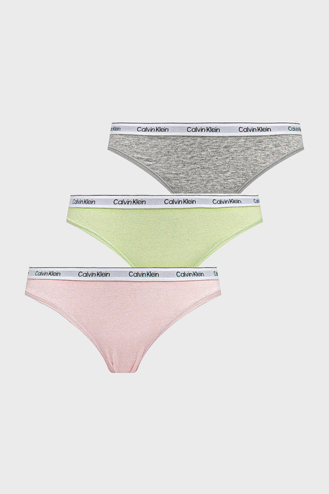 Calvin Klein Logolu Pamuklu Düşük Bel 3 Pack  000QD5207EWAB Kadın Külot 000QD5207E WAB Yeşil-Gri-Pembe