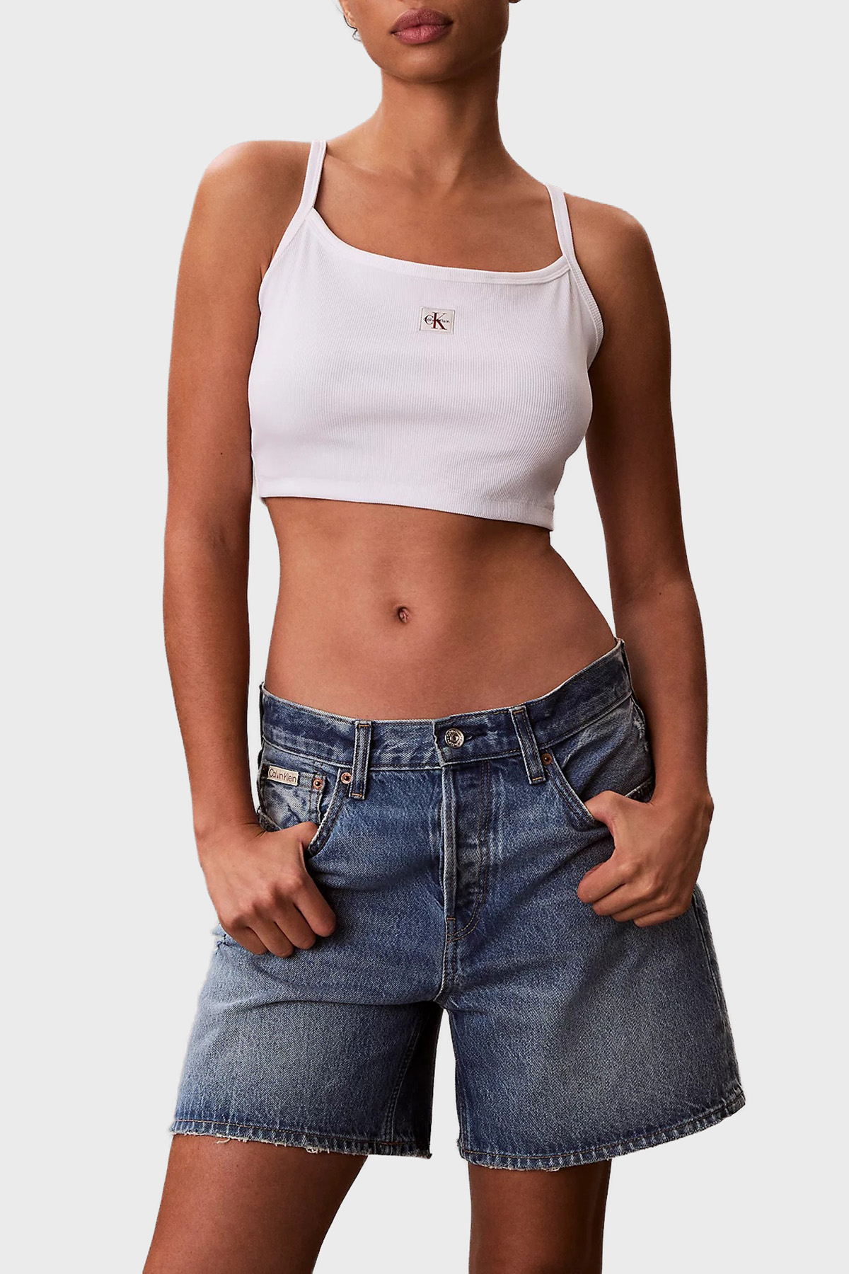 Calvin Klein Logolu Pamuklu İp Askılı  LV047F221GYAF Kadın Top LV047F221G YAF BEYAZ