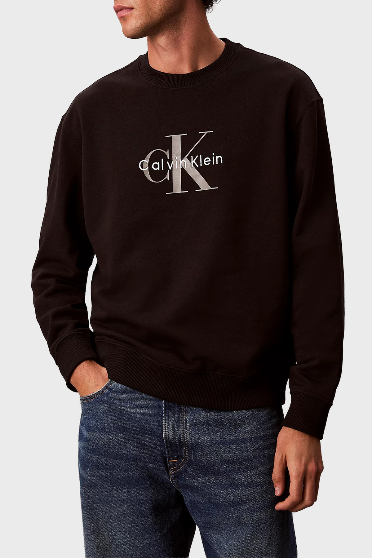 Calvin Klein Logolu Pamuklu Oversize Fit Bisiklet Yaka  LV04RD242GUB1 Erkek Sweat LV04RD242G UB1 SİYAH