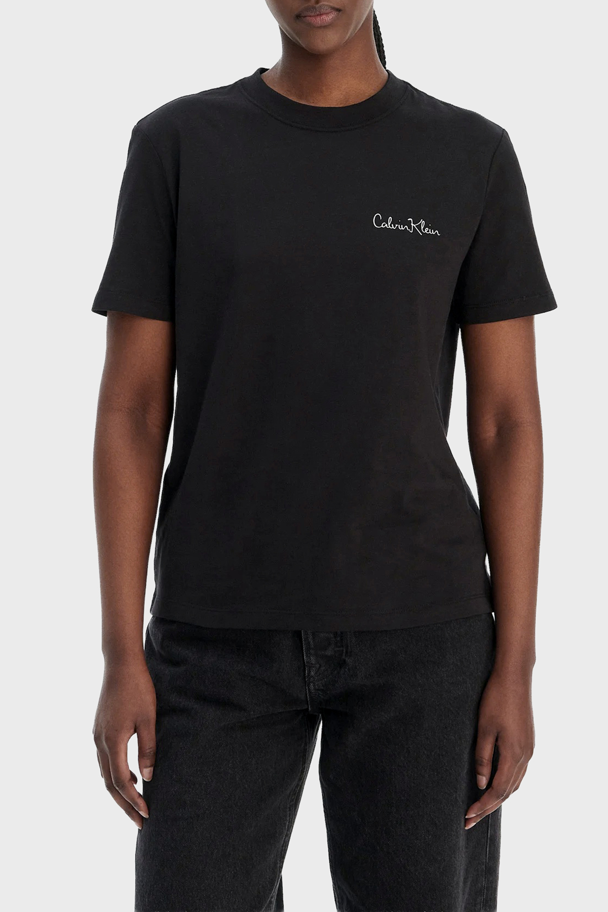 Calvin Klein Logolu Pamuklu Regular Fit Bisiklet Yaka  LV047E809GUB1 Kadın T Shirt LV047E809G UB1 SİYAH
