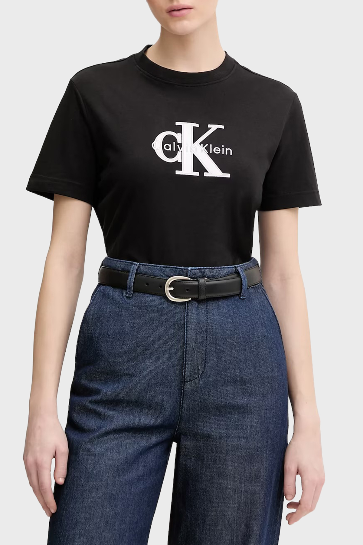 Calvin Klein Logolu Pamuklu Regular Fit Bisiklet Yaka  LV047E819GUB1 Kadın T Shirt LV047E819G UB1 SİYAH