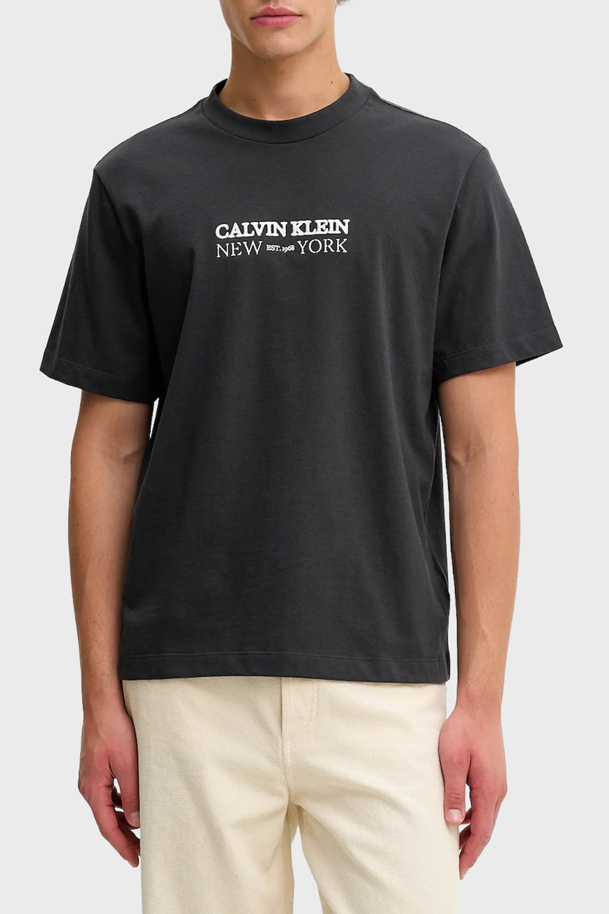 Calvin Klein Logolu Pamuklu Regular Fit Bisiklet Yaka  LV04RE833G8MN Erkek T Shirt LV04RE833G 8MN GRİ