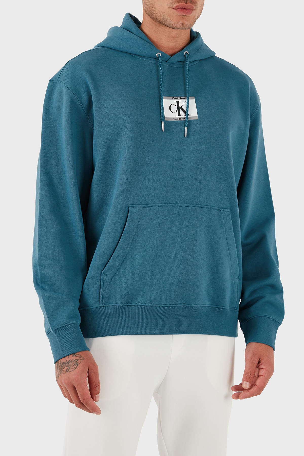 Calvin Klein Logolu Pamuklu Regular Fit Kapüşonlu  LV04RC286GCCY Erkek Sweat LV04RC286G CCY MAVİ