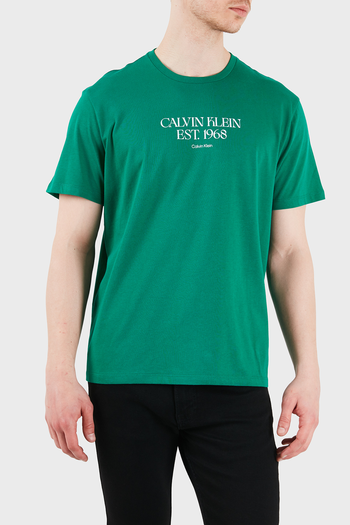 Calvin Klein Logolu Pamuklu Regular Fit Kısa Kollu  LV14RF804GL4G Erkek T Shirt LV14RF804G L4G YEŞİL