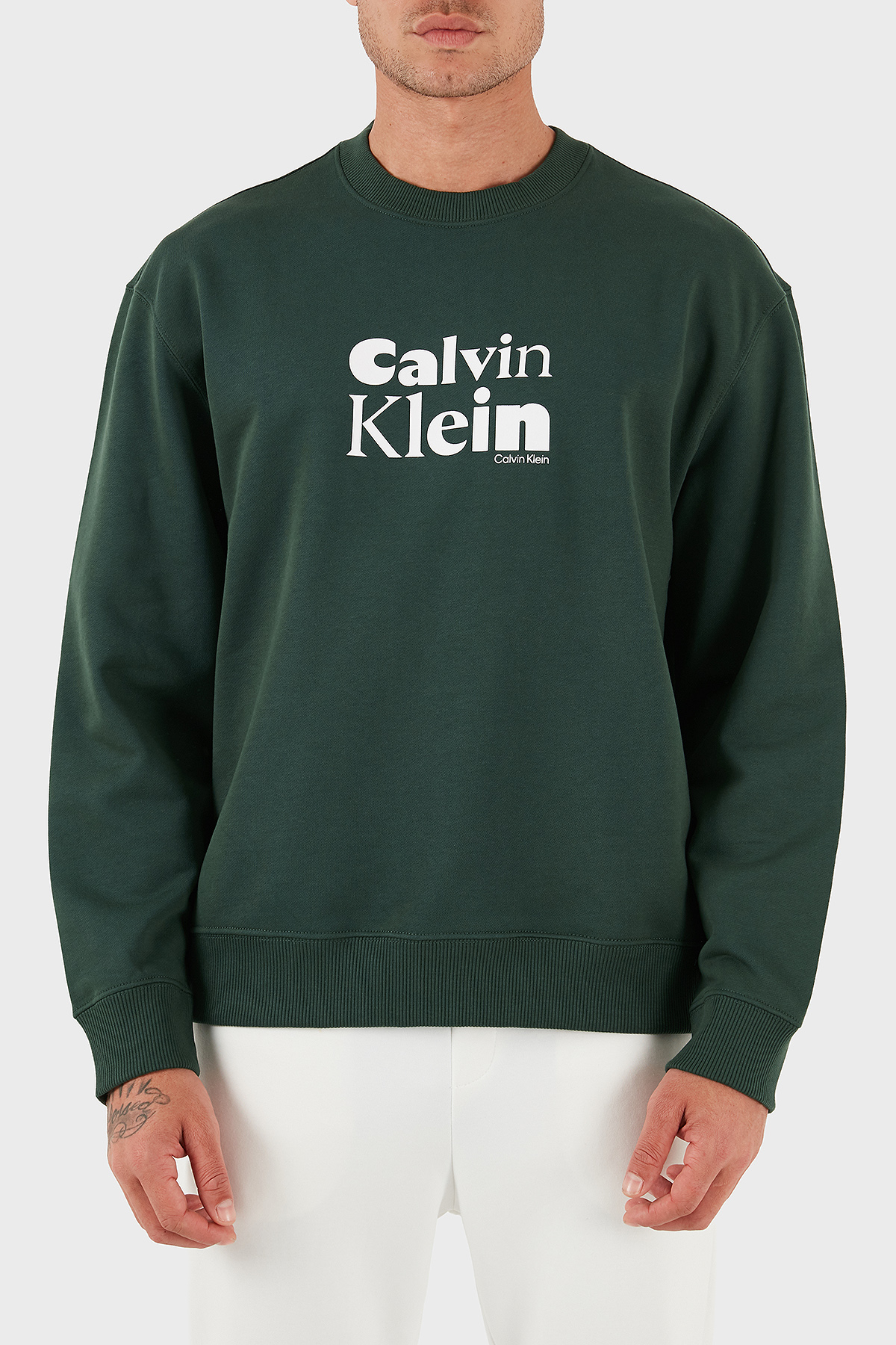 Calvin Klein Logolu Pamuklu Relaxed Fit Bisiklet Yaka  LV04LD242GLLG Erkek Sweat LV04LD242G LLG HAKİ