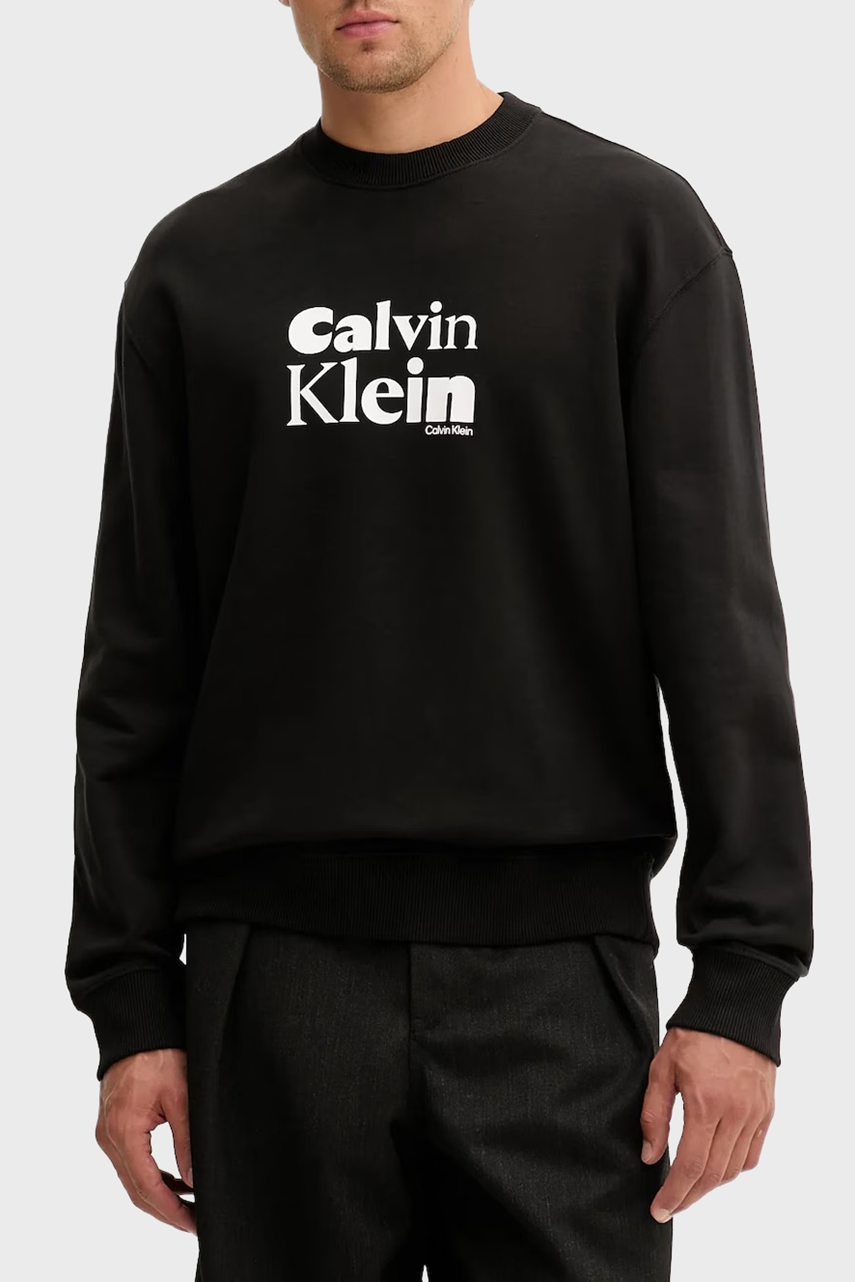 Calvin Klein Logolu Pamuklu Relaxed Fit Bisiklet Yaka  LV04LD242GUB1 Erkek Sweat LV04LD242G UB1 SİYAH