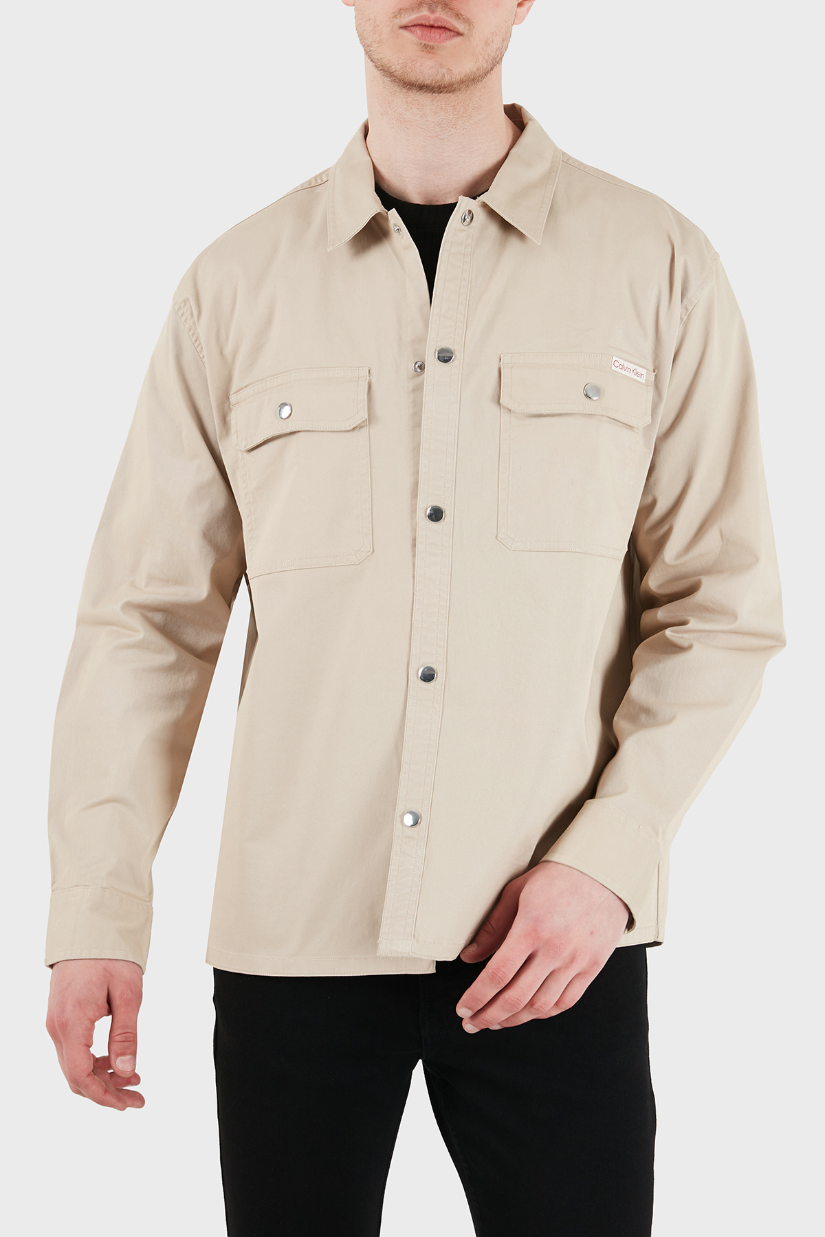 Calvin Klein Logolu Pamuklu Relaxed Fit Göğüs Cepli  LV04RE103GPF0 Erkek Gömlek LV04RE103G PF0 BEJ