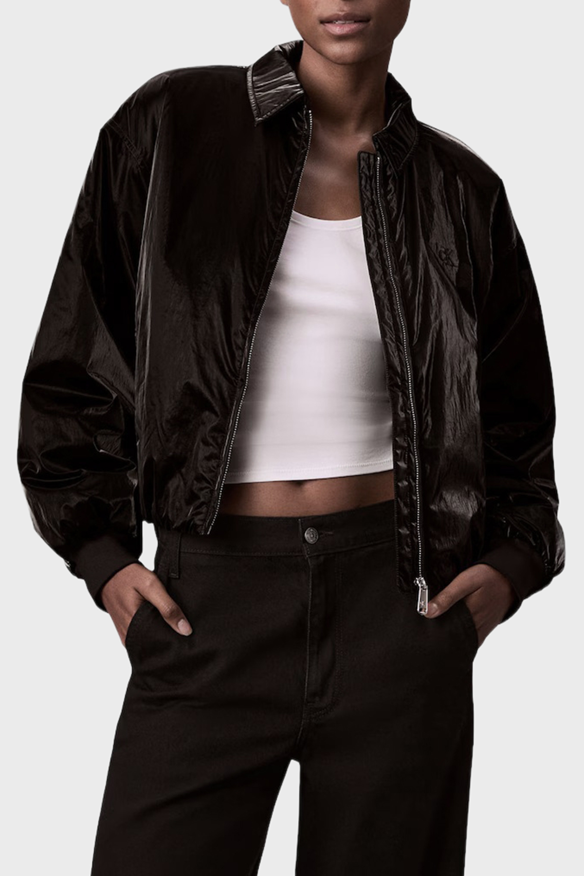 Calvin Klein Logolu Relaxed Fit Klasik Yaka Bomber  LV047E508GUB1 Kadın Ceket LV047E508G UB1 SİYAH