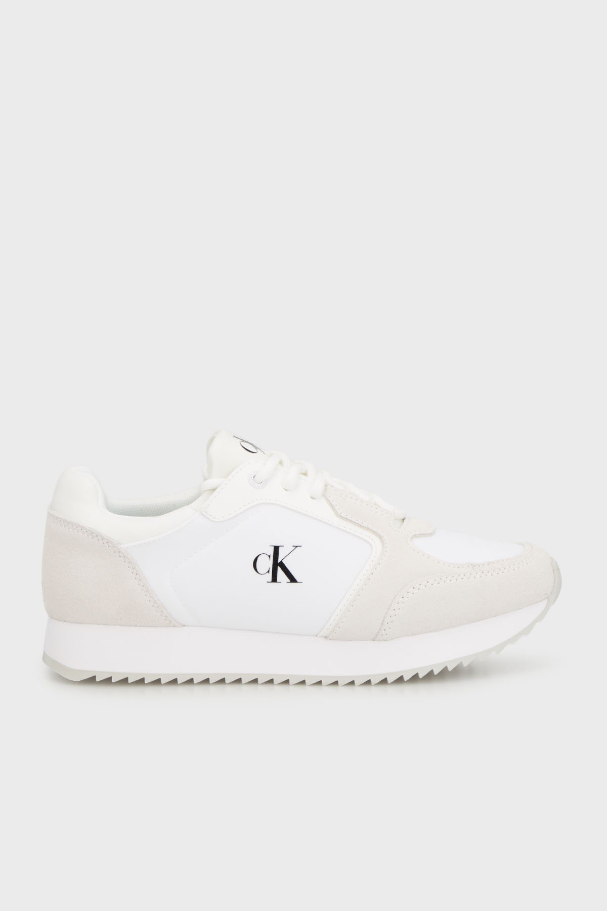 Calvin Klein Logolu Süet Detaylı Sneaker  YW0YW0164402Z Kadın Ayakkabı YW0YW01644 02Z BEYAZ-BEJ