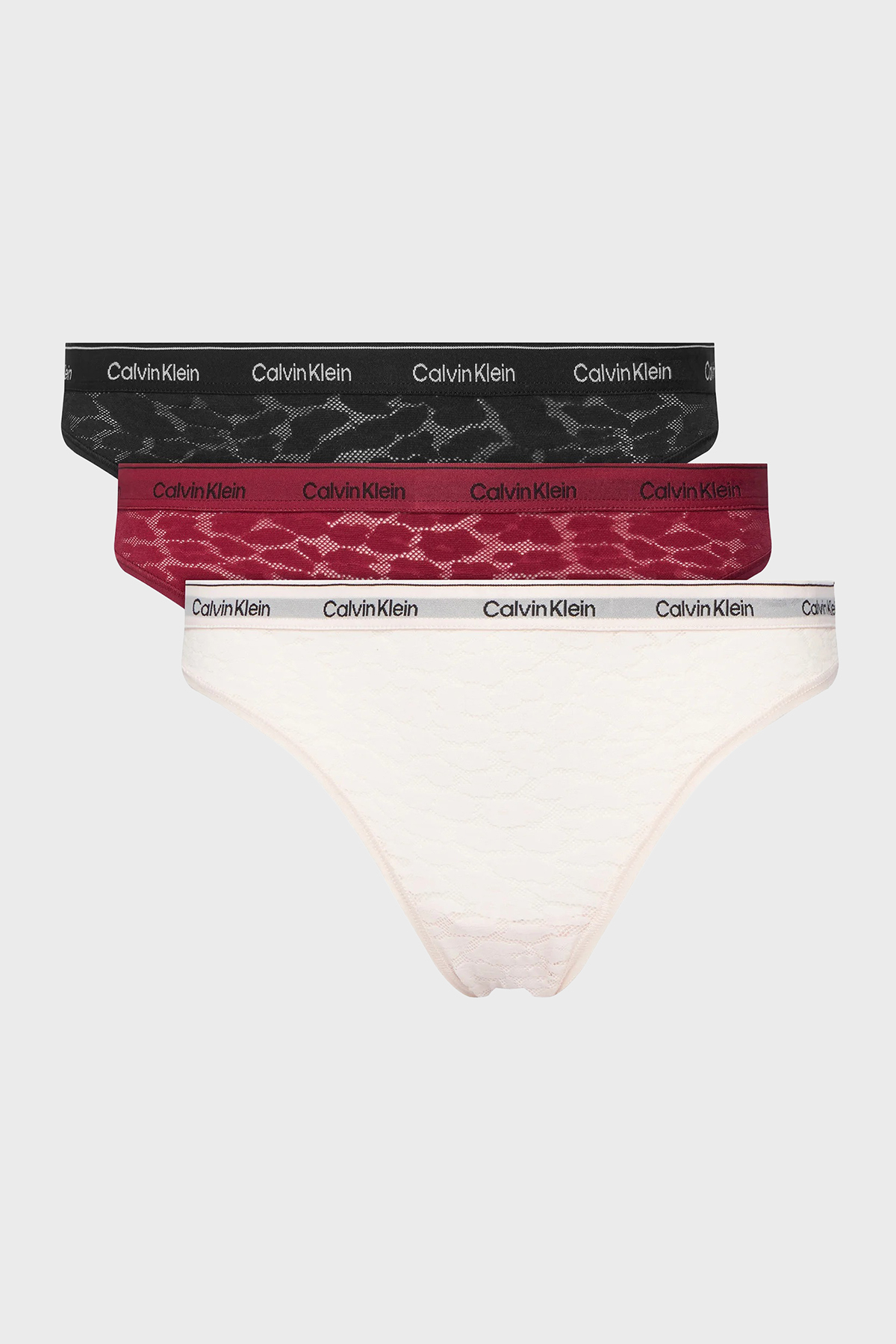 Calvin Klein Logolu Yarı Şeffaf 3 Pack  000QD5069E325 Kadın Külot 000QD5069E 325 Kırmızı-Siyah-Pudra