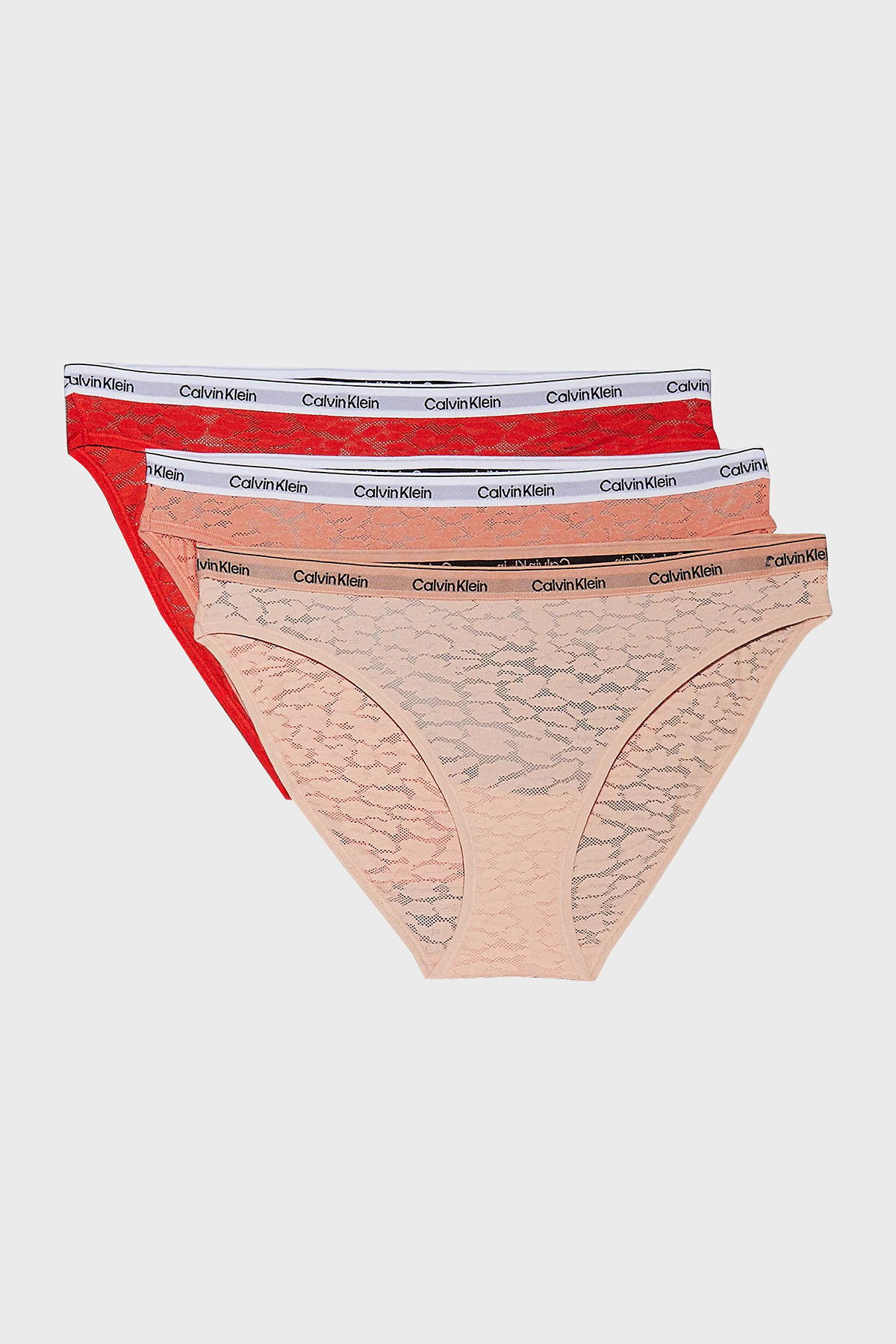 Calvin Klein Logolu Yarı Şeffaf Tanga 3 Pack  000QD5069EW5R Kadın Külot 000QD5069E W5R Pudra-Pembe-Kırmızı