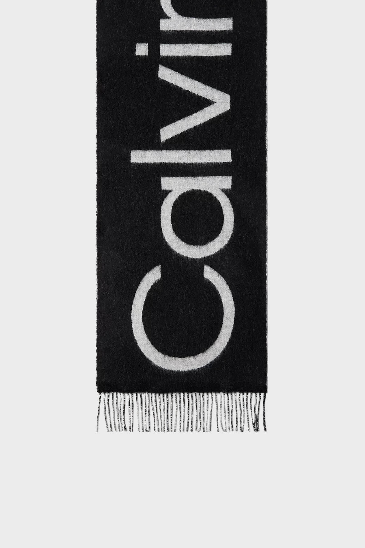 Calvin Klein Logolu Yünlü  LV04D8026GUB1 Erkek Atkı LV04D8026G UB1 SİYAH