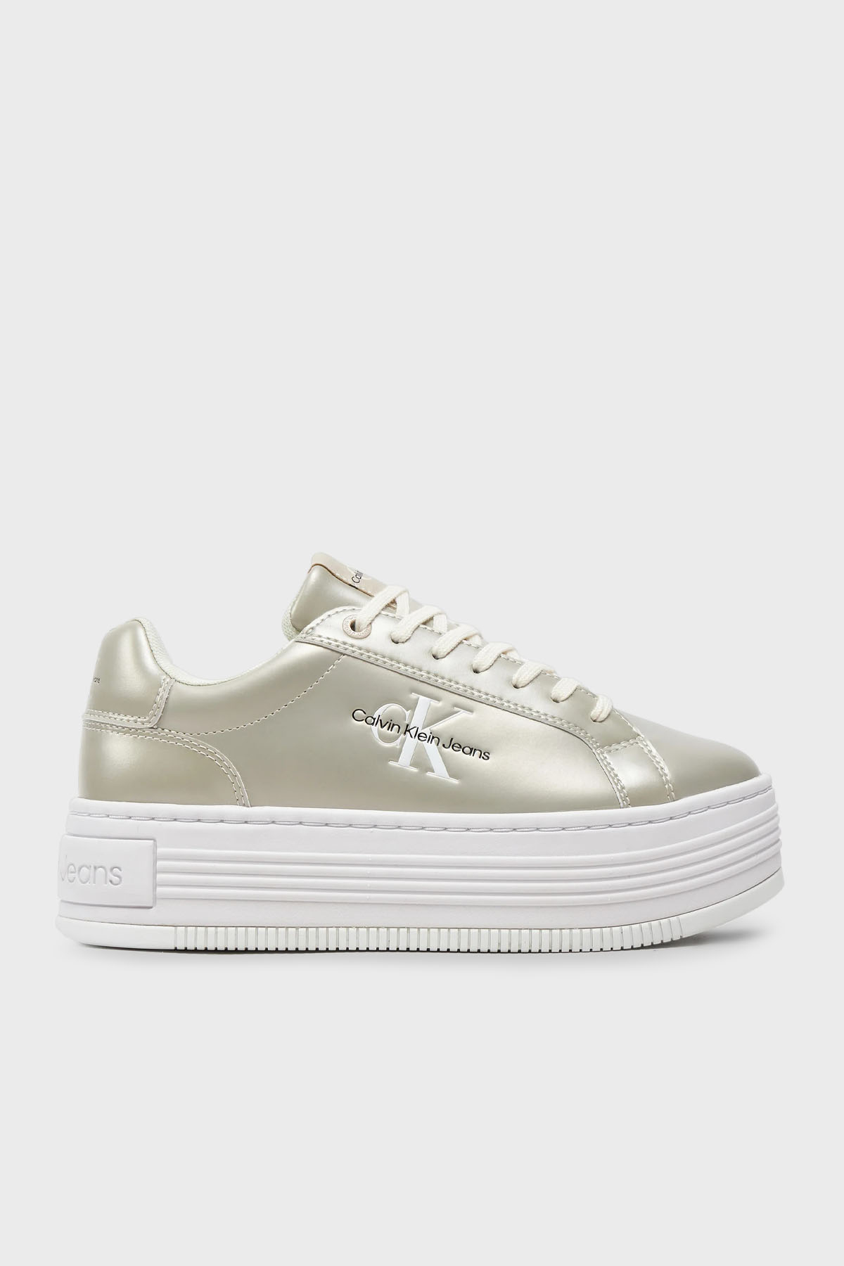 Calvin Klein Metalik Deri Platform Sneaker  YW0YW01464YBI Kadın Ayakkabı YW0YW01464 YBI KREM