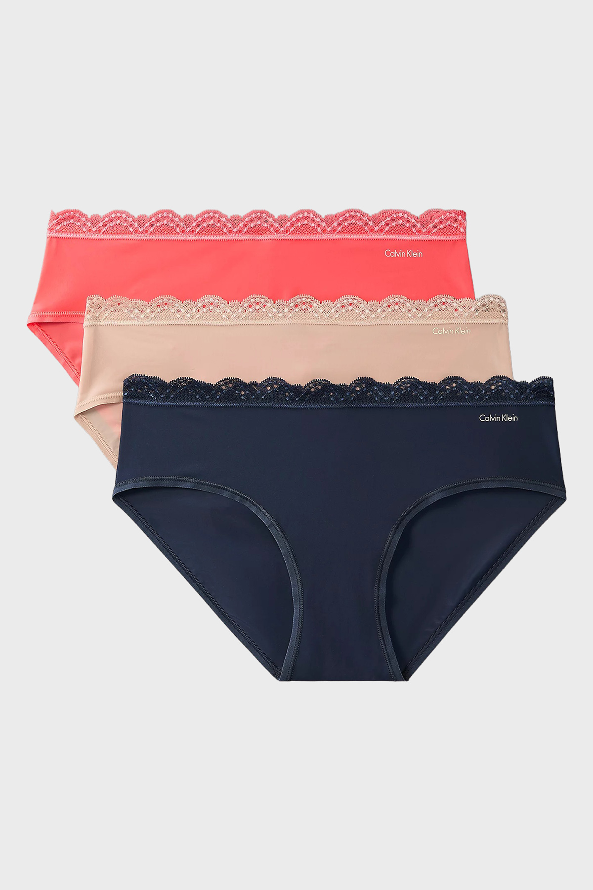 Calvin Klein Orta Bel Dantelli 3 Pack  LV00QD5302WAS Kadın Külot LV00QD5302 WAS Lacivert-Pudra-Mercan