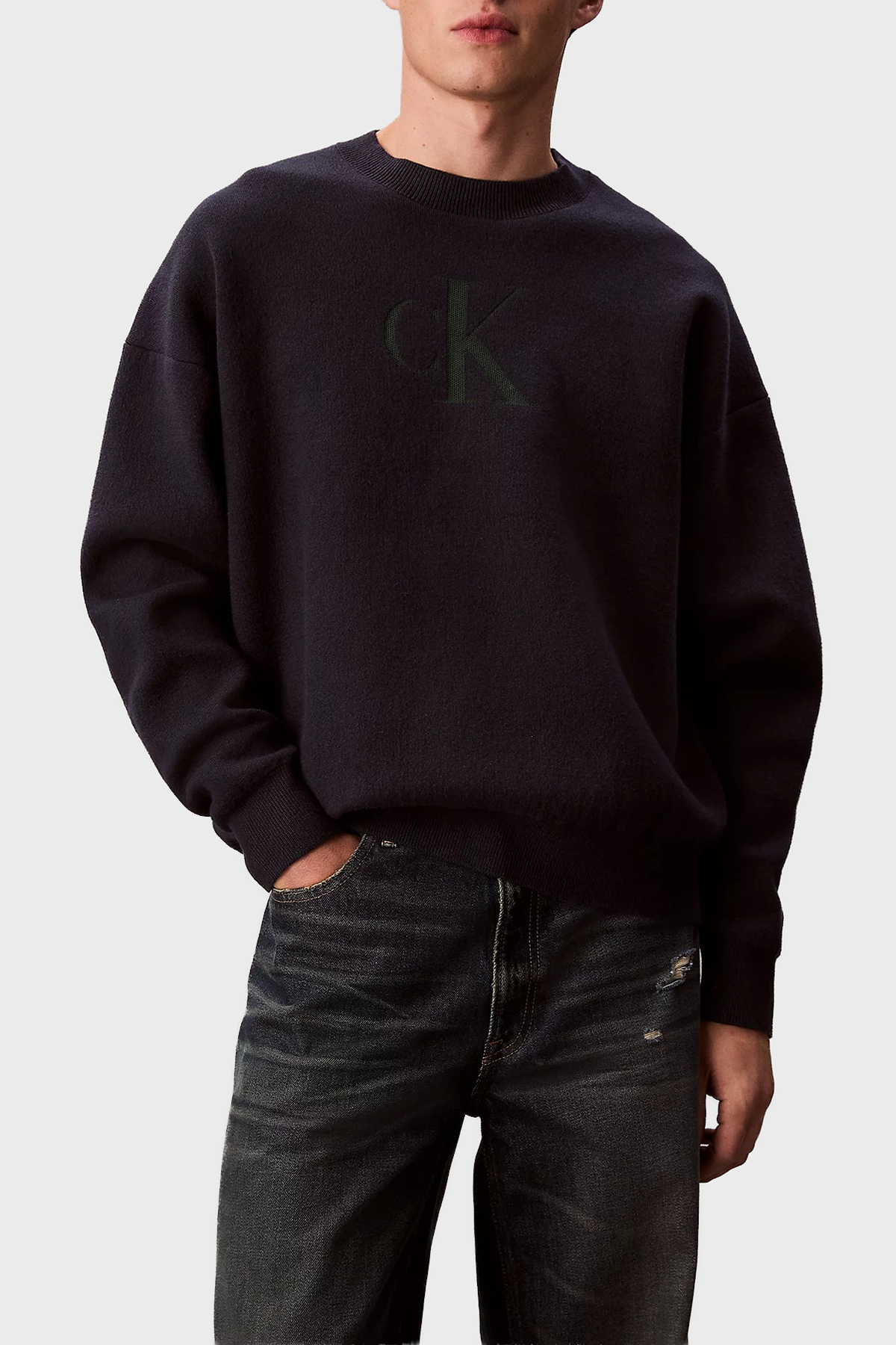 Calvin Klein Pamuk ve Kaşmir Karışımlı Relaxed Fit Logolu  LV04RD305GCEF Erkek Kazak LV04RD305G CEF LACİVERT