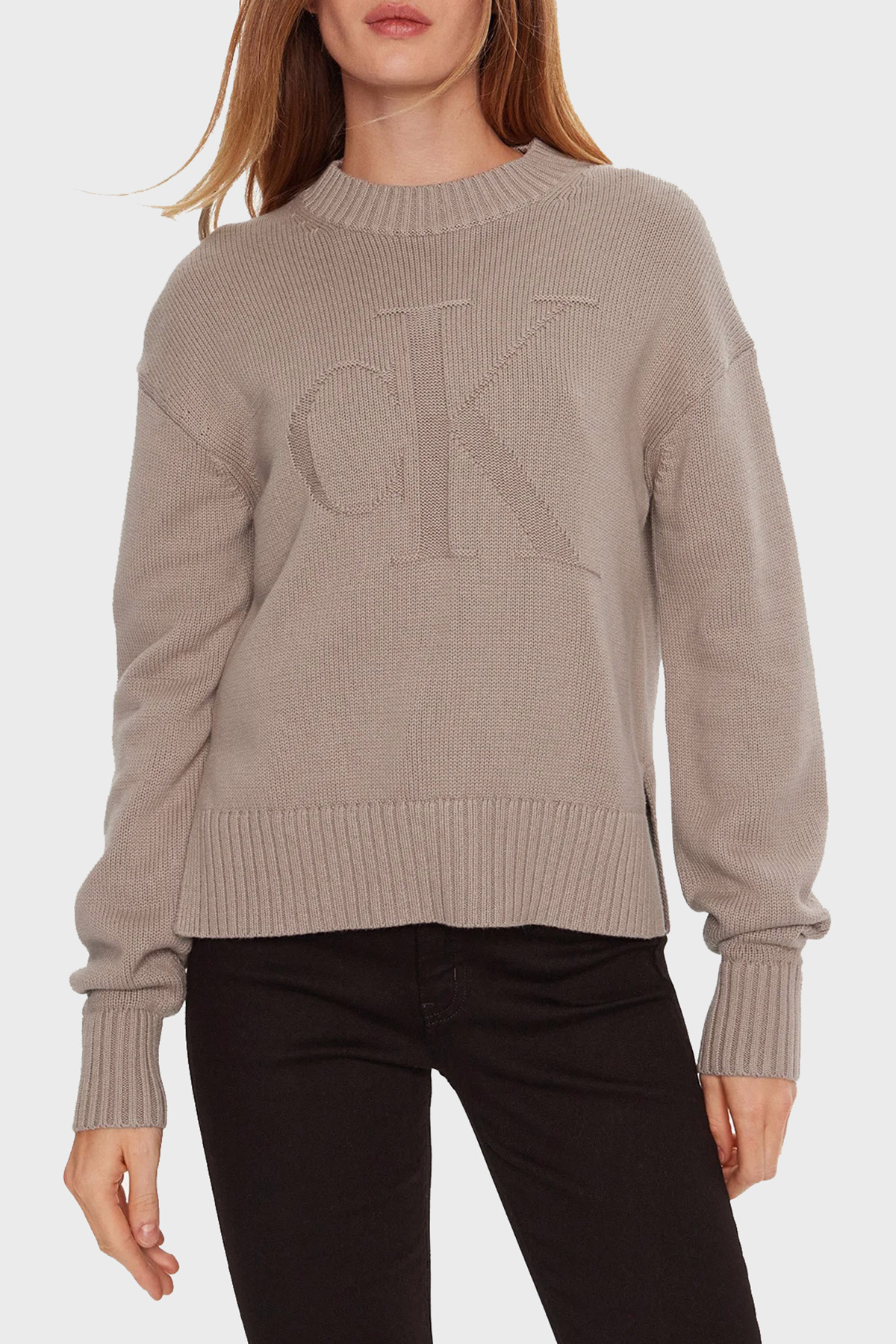 Calvin Klein Pamuk ve Yün Karışımlı Regular Fit  J20J224224PCF Kadın Kazak J20J224224 PCF BEJ