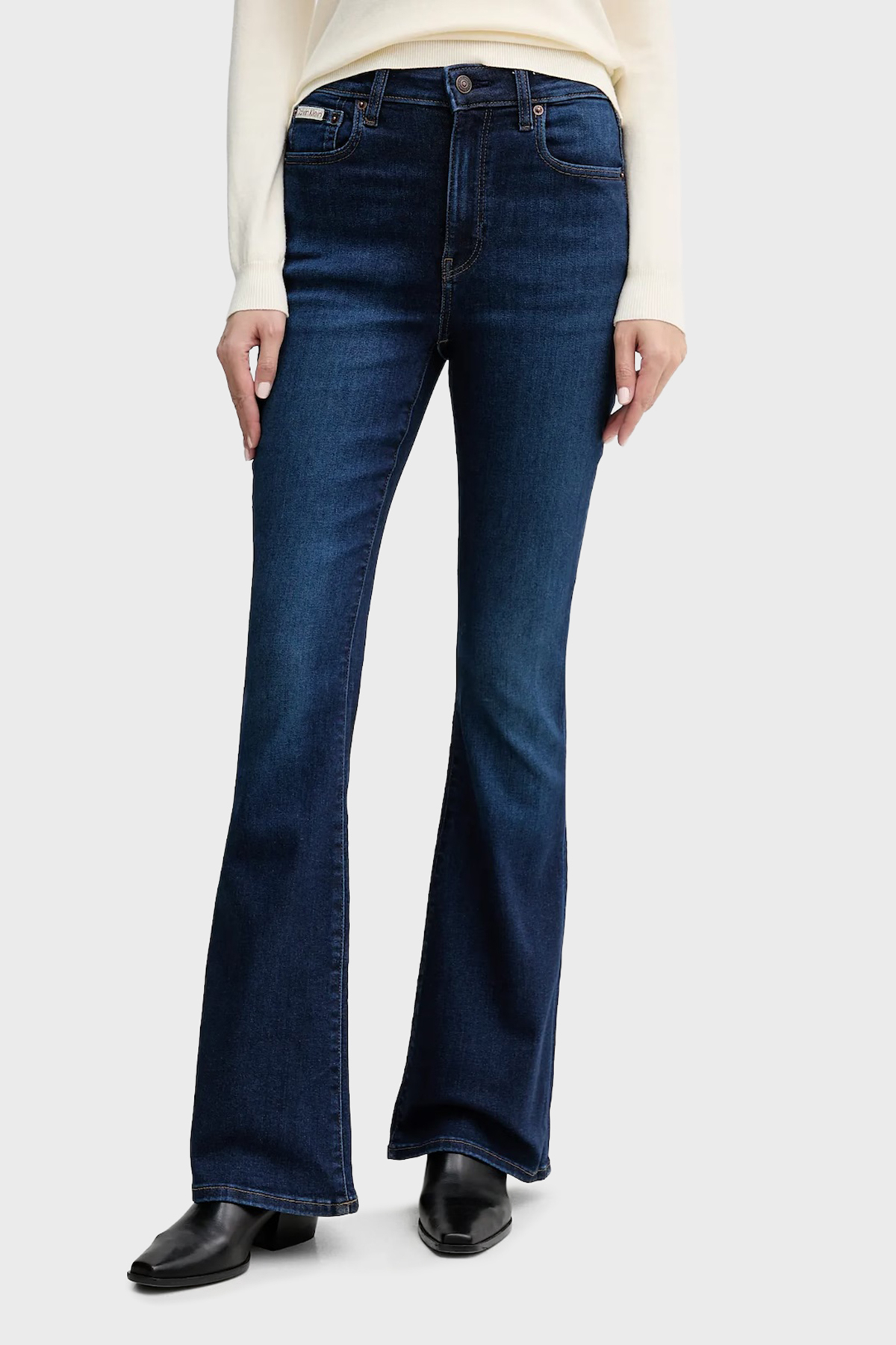 Calvin Klein Pamuklu Flare Fit Yüksek Bel Bol Paça Jeans LV047D755GR7C Kadın Kot Pantolon LV047D755G R7C LACİVERT