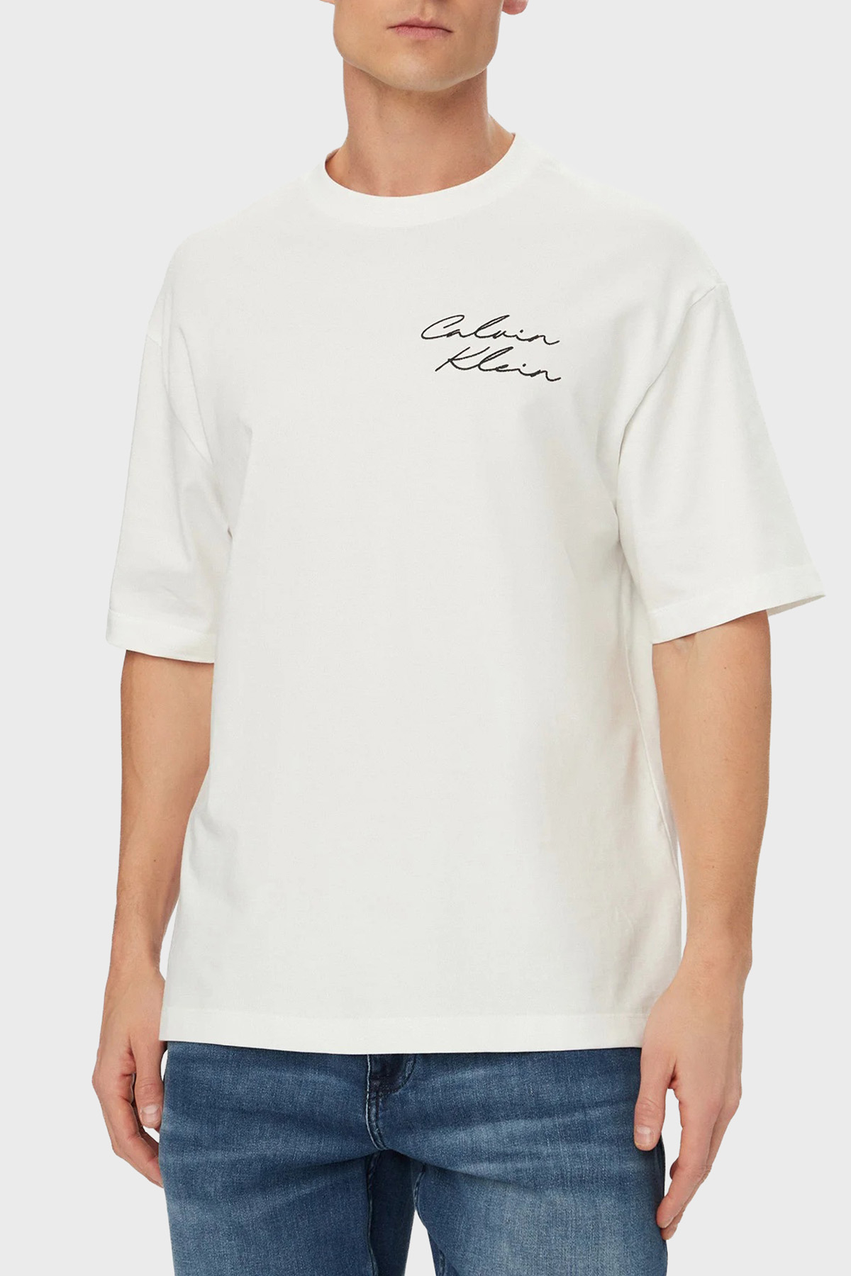 Calvin Klein Pamuklu Grafik Baskılı Regular Fit  LV04RE828GYAF Erkek T Shirt LV04RE828G YAF BEYAZ