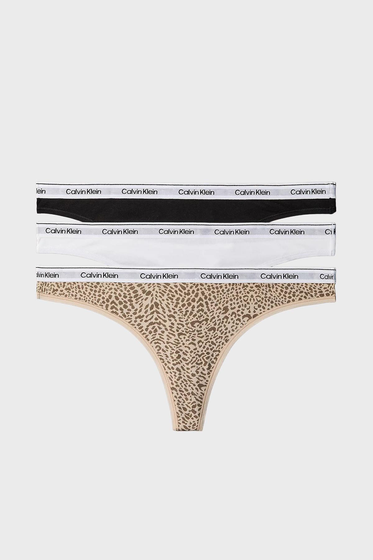Calvin Klein Pamuklu Logolu 3 Pack  LV00QD52093RN Kadın Külot LV00QD5209 3RN Siyah-Beyaz-Leopar