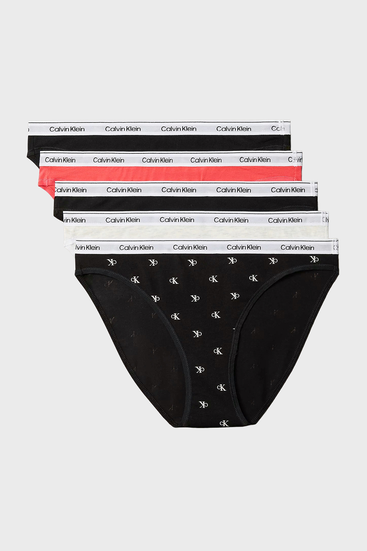 Calvin Klein Pamuklu Logolu 5  Pack  000QD5208E3IX Kadın Külot 000QD5208E 3IX SİYAH-GRİ-FUŞYA-SİYAH-SİYAH