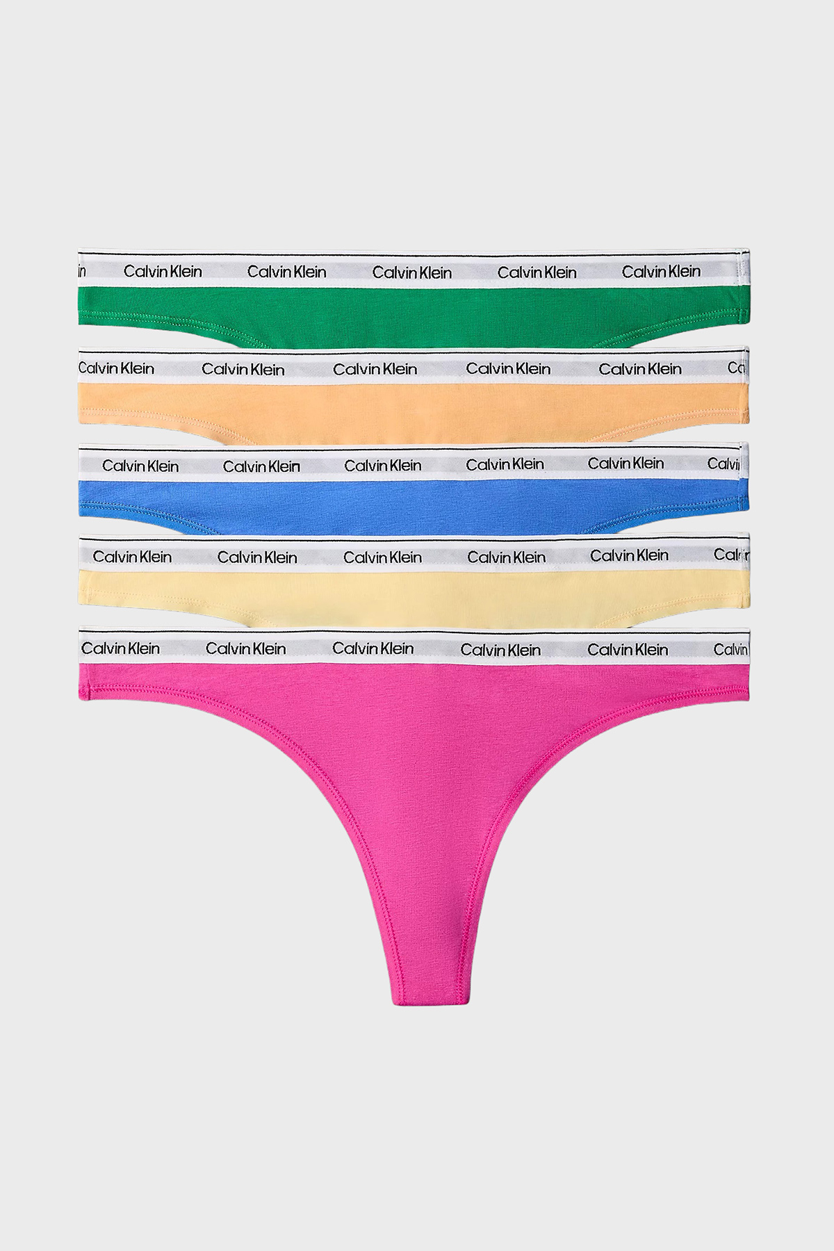 Calvin Klein Pamuklu Logolu 5 Pack  LV00QD52214WI Kadın Külot LV00QD5221 4WI Yeşil-Turuncu-Mavi-Sarı-Pembe