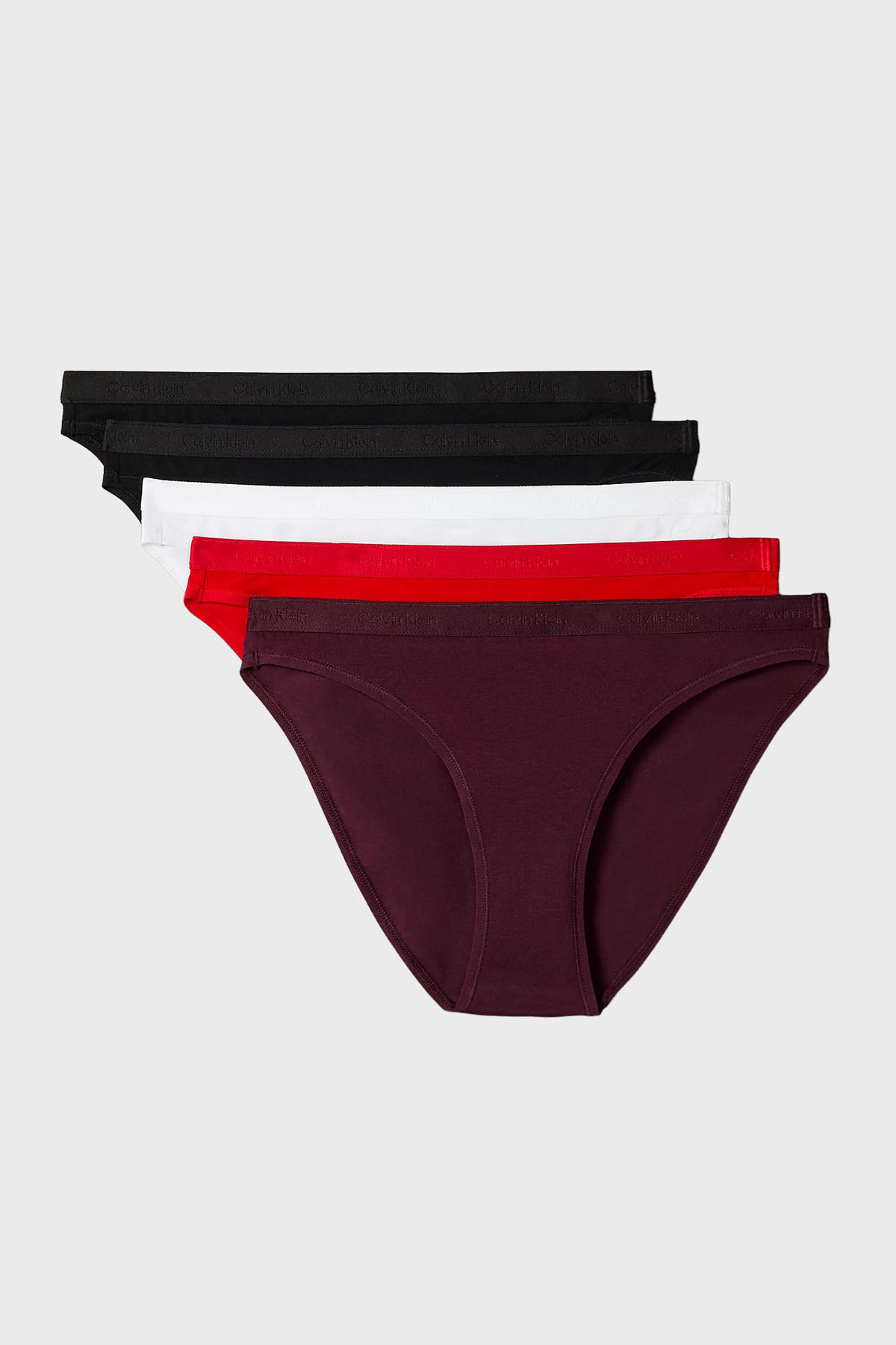 Calvin Klein Pamuklu Logolu 5 Pack LV00QD536031Y Kadın Külot LV00QD5360 31Y Beyaz-Siyah- Bordo-Kırmızı-Siy