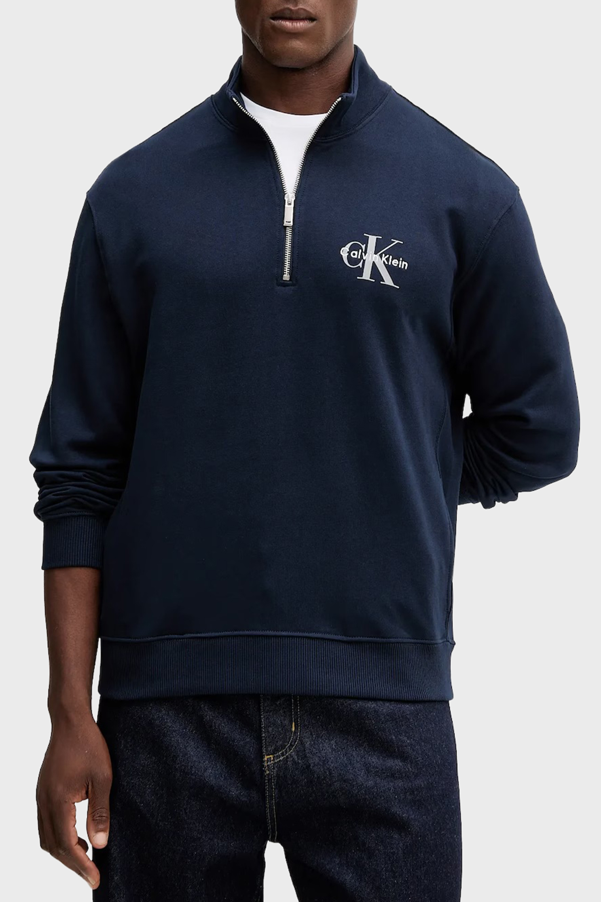 Calvin Klein Pamuklu Loose Fit Yarım Fermuarlı Dik Yaka  LV04RD244GCEF Erkek Sweat LV04RD244G CEF LACİVERT